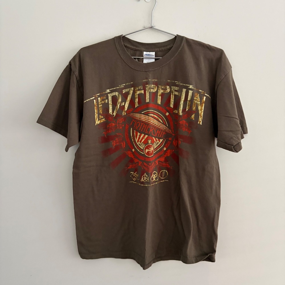 Led Zeppelin Mothership Brown Graphic T Shirt Large Gildan Ultra Cotton